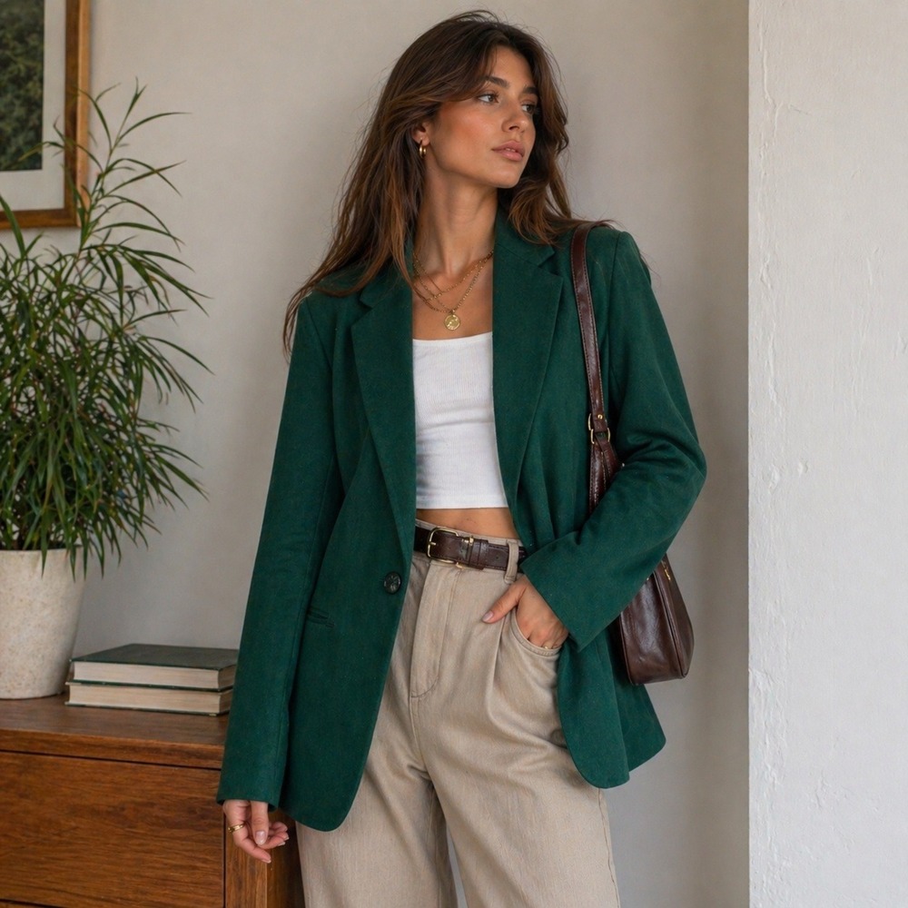 VTG Green Wool Blazer Preppy Dark Academia Minimalist Career Core Jacket 12